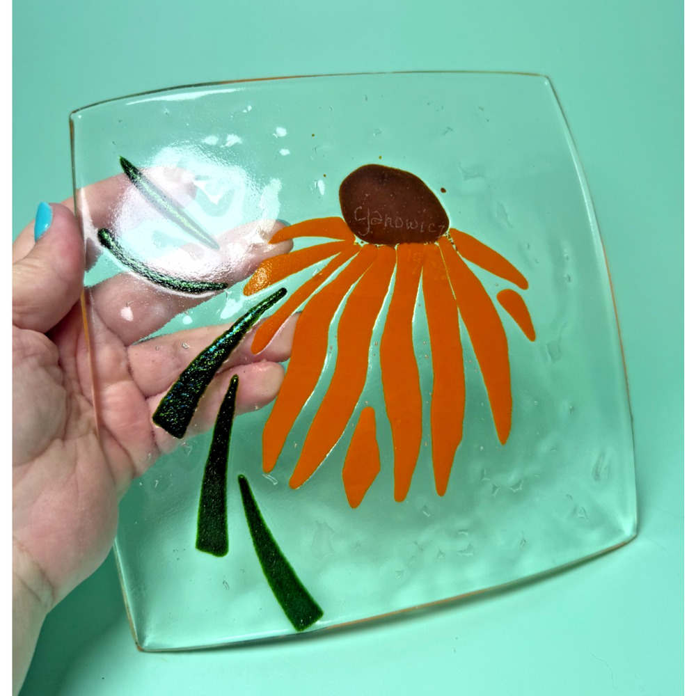 Set Fused Art Glass Plates Trinket Dish Botanical Ginkgo Biloba Leaf C Janowicz - Picture 4 of 7